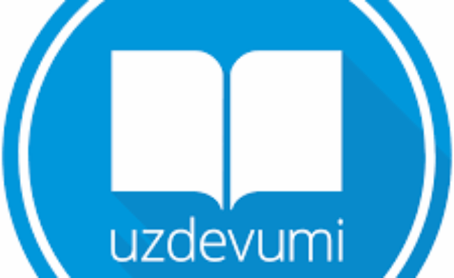Zila apļa ikona ar baltu atvērtas grāmatas simbolu un vārdu 
