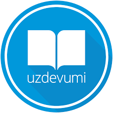 Zila apļa ikona ar baltu atvērtas grāmatas simbolu un vārdu 